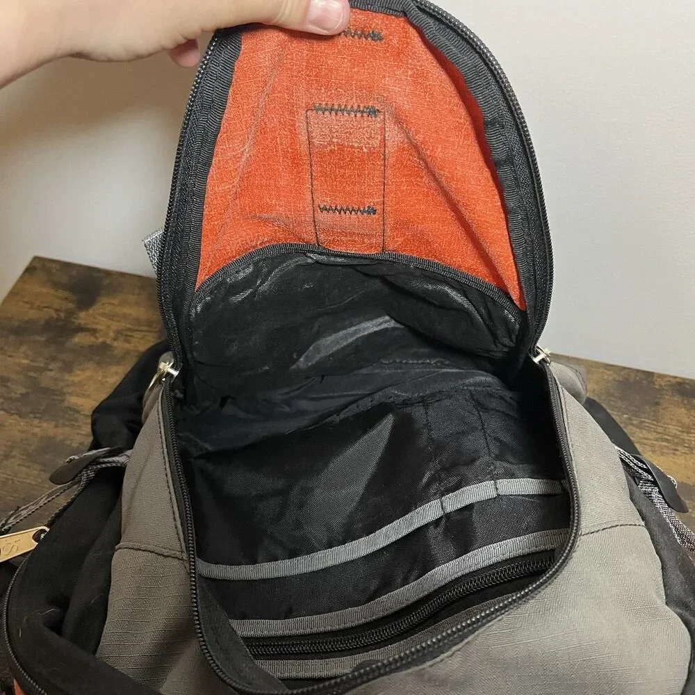 Vintage JanSport Backpack Orange Black Gray Trail Hiking Multi Pocket 90s Bag